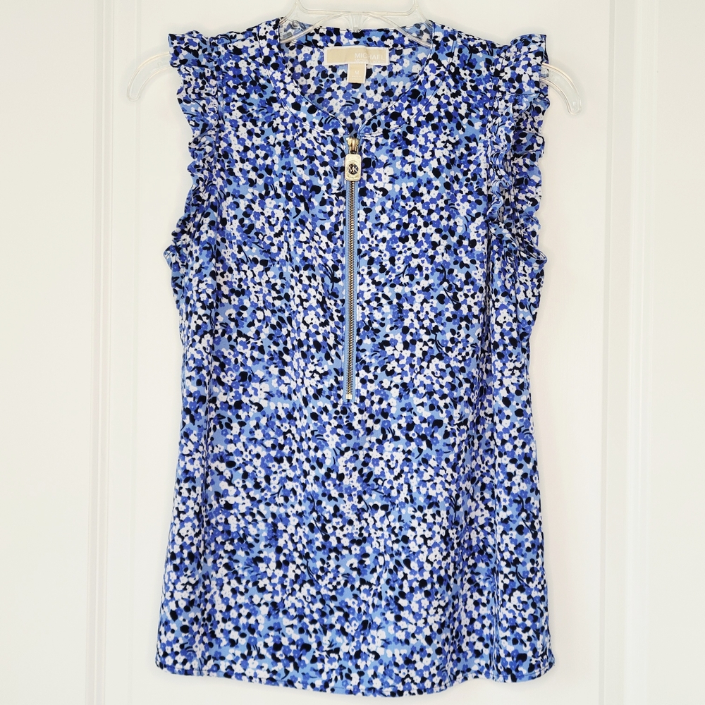 Michael Kors Blouse Blue Patterned Ruffle M
